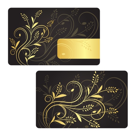 Luxury business card with golden floral decoration. Front and back side.のイラスト素材