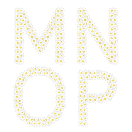 Letters MNOP composed from daisy flowers  Complete alphabet in the gallery のイラスト素材