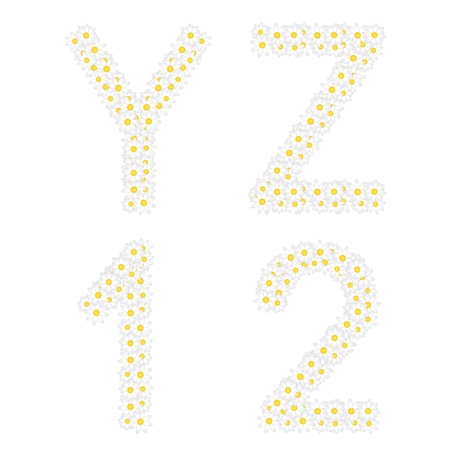 Letters YZ and 1 2 figures composed from daisy flowers  Complete alphabet in the gallery のイラスト素材