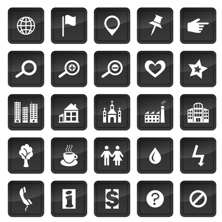 Map icons with dark buttons in backgroundのイラスト素材