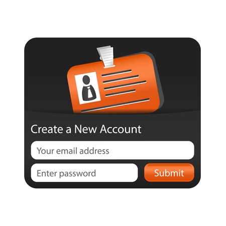 Create a new account form with orange ID card. Element for websites and mobile applicationsのイラスト素材