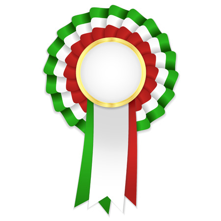 Tricolor rosette with golden frame and green, white and red ribbonのイラスト素材