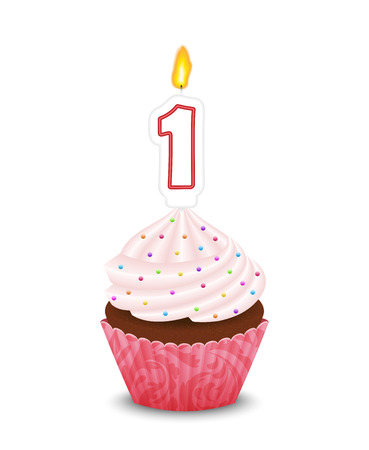 Birthday cupcake with candle in shape of number oneのイラスト素材