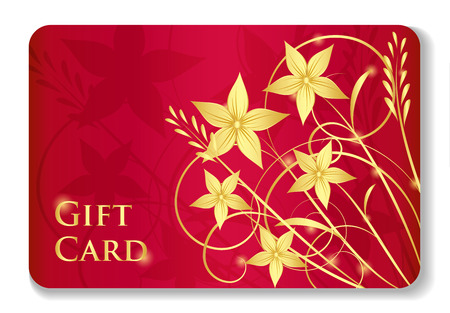 Luxury red gift card with golden swirls and flowersのイラスト素材
