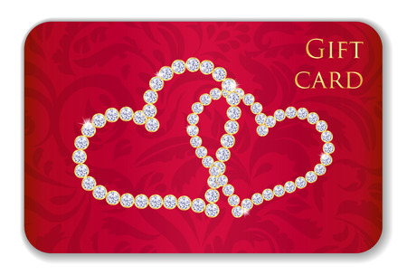 Red Valentine gift card with entwined hearts composed from diamondsのイラスト素材