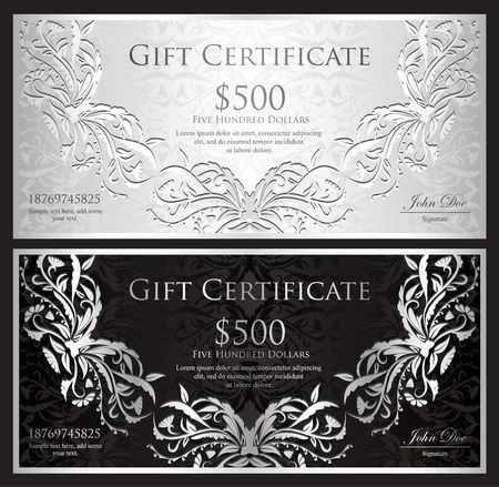 Luxury silver gift certificate in vintage styleのイラスト素材