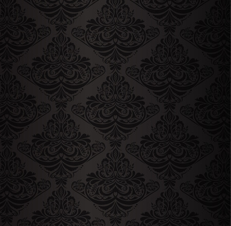 Black damask pattern with vintage floral ornamentのイラスト素材