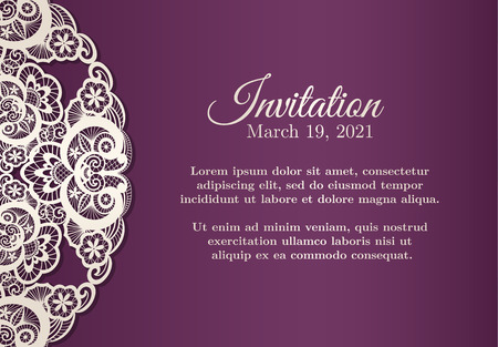 Vintage violet invitation cover with cream lace decorationのイラスト素材