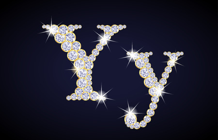 Letter "Y" composed from diamonds with golden frame. Complete alphabet set.のイラスト素材