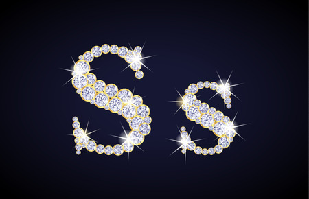 Letter "S" composed from diamonds with golden frame. Complete alphabet set.のイラスト素材