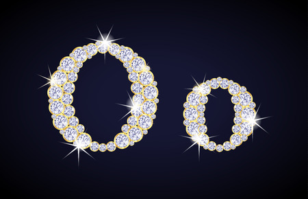 Letter "O" composed from diamonds with golden frame. Complete alphabet set.のイラスト素材