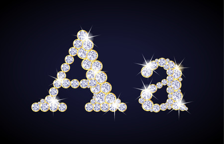 Letter "A" composed from diamonds with golden frame. Complete alphabet set.のイラスト素材