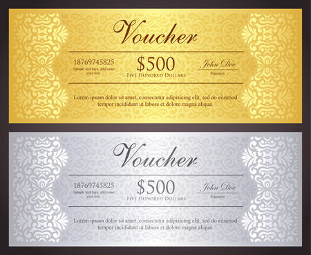 Luxury golden and silver gift certificate in vintage styleのイラスト素材