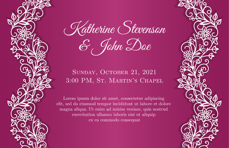 Fuchsia wedding card with decoration of flowersのイラスト素材