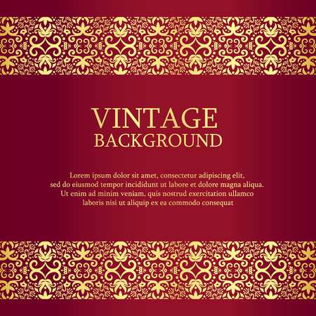 Vintage red background with gold lace as top and down decorationのイラスト素材