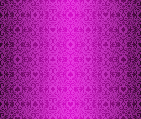 Vintage purple poker background with classic ornament and cards symbolsのイラスト素材
