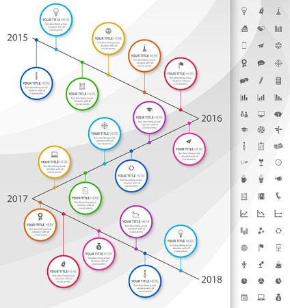 Modern timeline with rainbow milestones and icons of eventsのイラスト素材