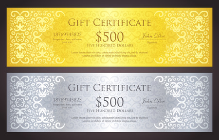 Luxury golden and silver gift certificate with vintage ornament patternのイラスト素材