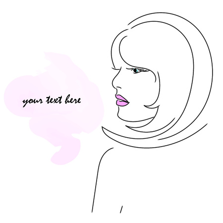 Girl in profile with pink lips.Outline,the outline.のイラスト素材