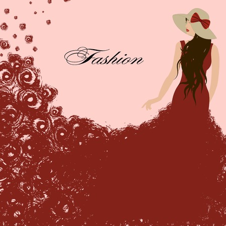 woman in a red dress. Red roses.graceful triumphのイラスト素材