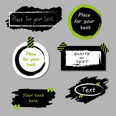 Vector quote boxes collection. Hand drawn frames, square, rectangle and round speech bubbles. Grunge brush strokes texture.Greenのイラスト素材