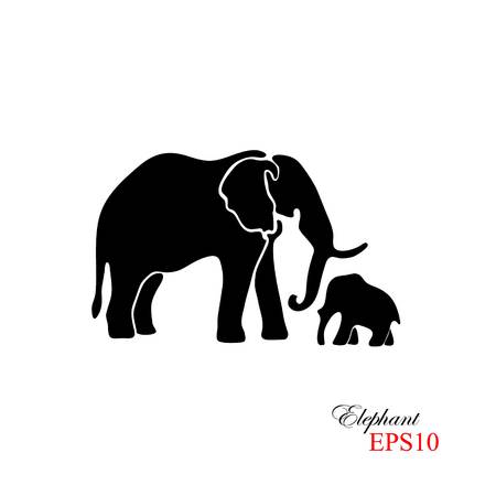 Elephant and baby elephant. The black silhouette of an elephant on a white backgroundのイラスト素材