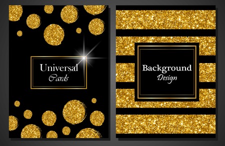 Collection of Universal Modern Stylish Cards Templates with Golden Geometrical Glitter Dots and lines. Creative Wedding, Anniversary, Birthday, Valentines Day, Party Invitations, Businessのイラスト素材