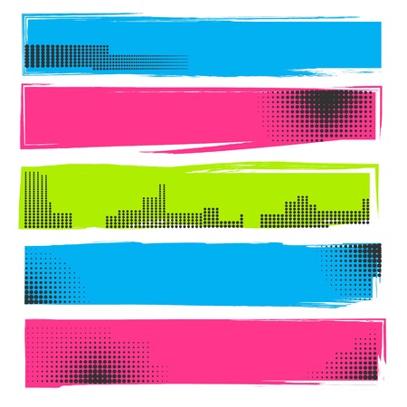 Set of hand drawn paint brushes and ink design elements, grunge dirty stroke creative shapes vector illustration, Pop art elements. Text box template.のイラスト素材