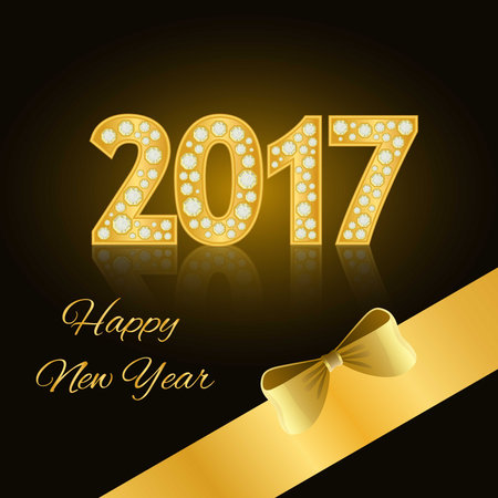Happy New Year 2017. New Year 2016. Gold numbers. Diamonds, jewels, rhinestones Luxury design...