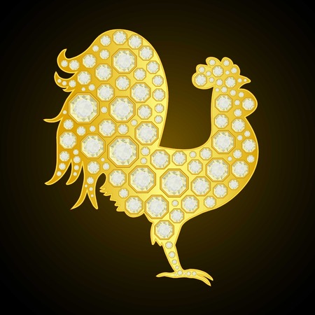 Golden Rooster with diamonds on black background. Vector illustration. Happy 2017 New Yearのイラスト素材