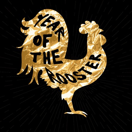 design. Lettering composition on the body of a rooster. Phrase Year of the rooster. Chinese calendar for the year of rooster. Poster with lettering quoteのイラスト素材