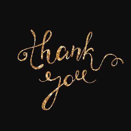 Thank you gold glitter card design. Vector chic text design. Thank You hand drawn calligraphic pen scratch ornate lettering. Thanksgiving greeting card.のイラスト素材