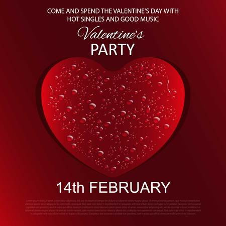 Water drops on a red heart. Valentine's day party invitation.のイラスト素材