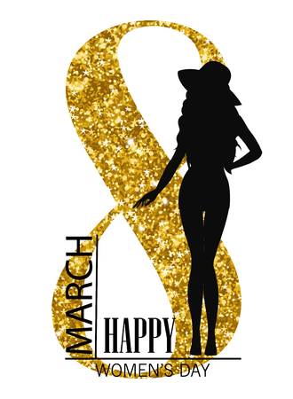 Happy womens day. 8 march Silhouette of a girl and gold tinsel International Womens Day.のイラスト素材