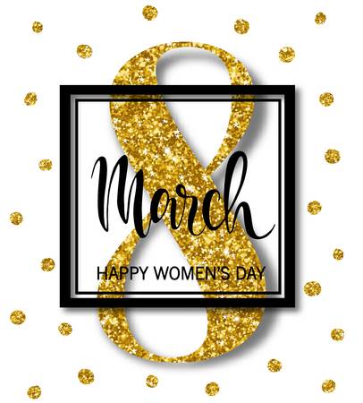 8 March Design with gold tinsel. International Womens Day Background.のイラスト素材