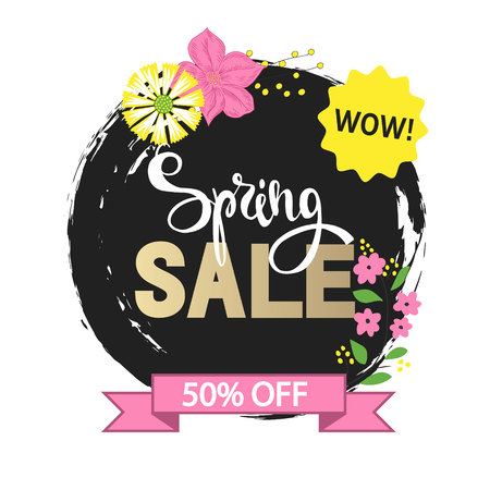 Spring sale with beautiful hand drawn flowers. Vector illustration template, banners. Wallpaper, flyers, invitation, posters, brochureのイラスト素材