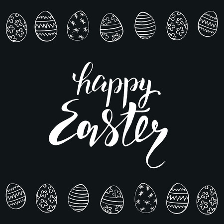 Happy Easter vector illustration. Holiday banner design with hand drawn eggs on black backgroundのイラスト素材