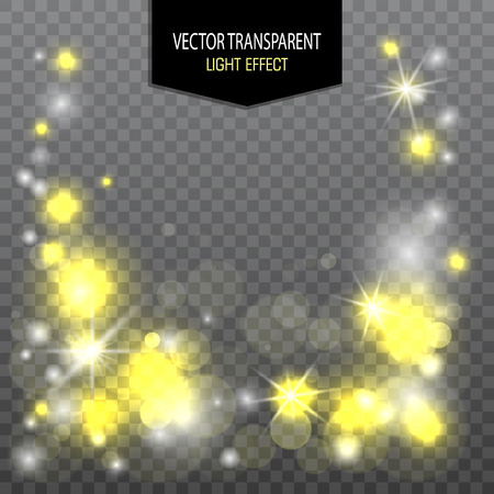 Light effect with white and yellow glitter on a transparent background. Vector EPS 10.のイラスト素材