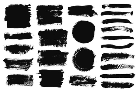 Set of black paint, ink brush strokes, brushes, lines. Dirty artistic design elements, boxes, frames for textのイラスト素材
