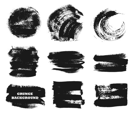 Set of black paint, ink brush strokes, brushes, lines,circles. Dirty artistic design elements, boxes, frames for text.のイラスト素材