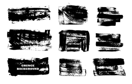 Set of black paint, ink brush strokes, brushes, lines. Dirty artistic design elements, boxes, frames for text.のイラスト素材