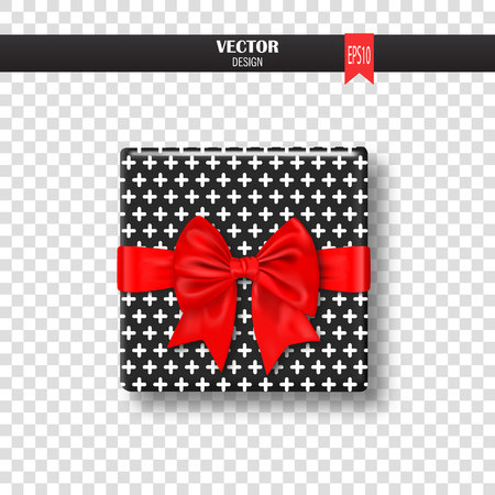 Decorative gift box with gold bow and ribbon on a white background.のイラスト素材