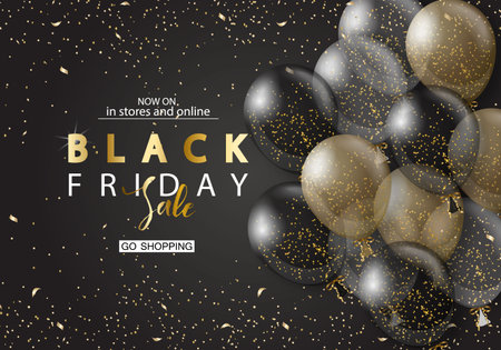 Black friday sale background with transparent realistic balloons. Modern design.Universal vector background for poster, banners, flyers, cardのイラスト素材