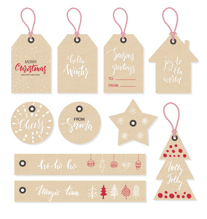 Christmas tags set, hand drawn style. Vector illustrationのイラスト素材