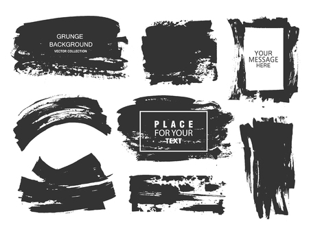 Set of black paint, ink brush strokes, brushes, lines. Dirty artistic design elements, boxes, frames for textのイラスト素材