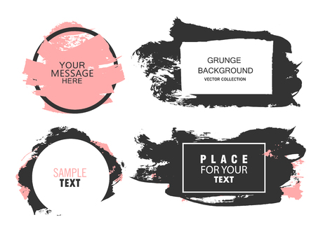 Set of black paint, ink brush strokes, brushes, lines. Dirty artistic design elements, boxes, frames for textのイラスト素材
