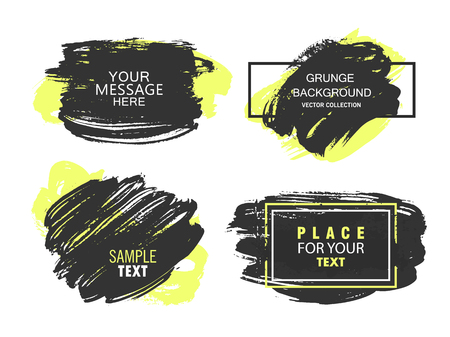 Set of black paint, ink brush strokes, brushes, lines. Dirty artistic design elements, boxes, frames for textのイラスト素材