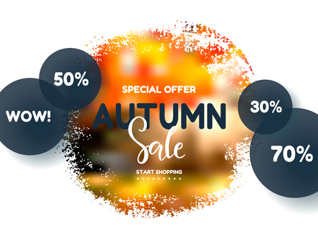 Trendy autumn background with brush stroke. Sale banner template Fall seasonal poster or card. Vector illustration.のイラスト素材