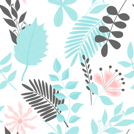 Beautiful seamless pattern with hand-drawn tropical plants. Modern abstract design for paper, wallpaper, cover, fabric and other users. Vector illustrationのイラスト素材