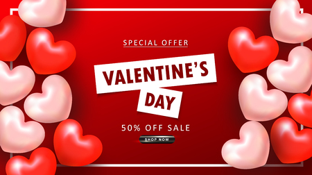 Valentine's Day sale background. Top view on composition with hearts. Vector illustration for website , posters, email and newsletter designs, ads, coupons, promotional materialのイラスト素材